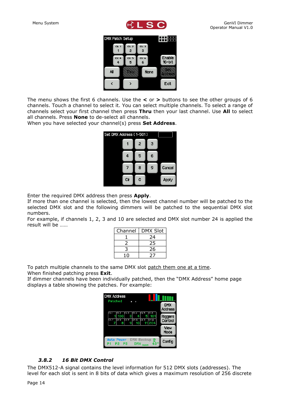 2 16 bit dmx control, 16 bit dmx control | LSC Lighting GenVI User Manual | Page 18 / 34