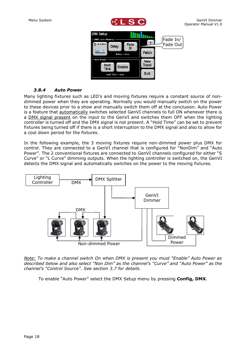 4 auto power, Auto power | LSC Lighting GenVI User Manual | Page 22 / 34