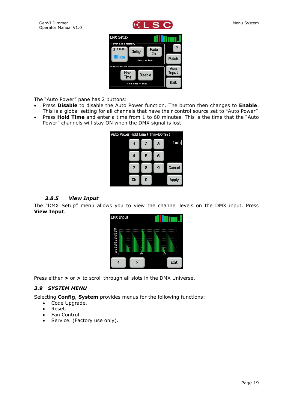 5 view input, 9 system menu, View input | System menu | LSC Lighting GenVI User Manual | Page 23 / 34