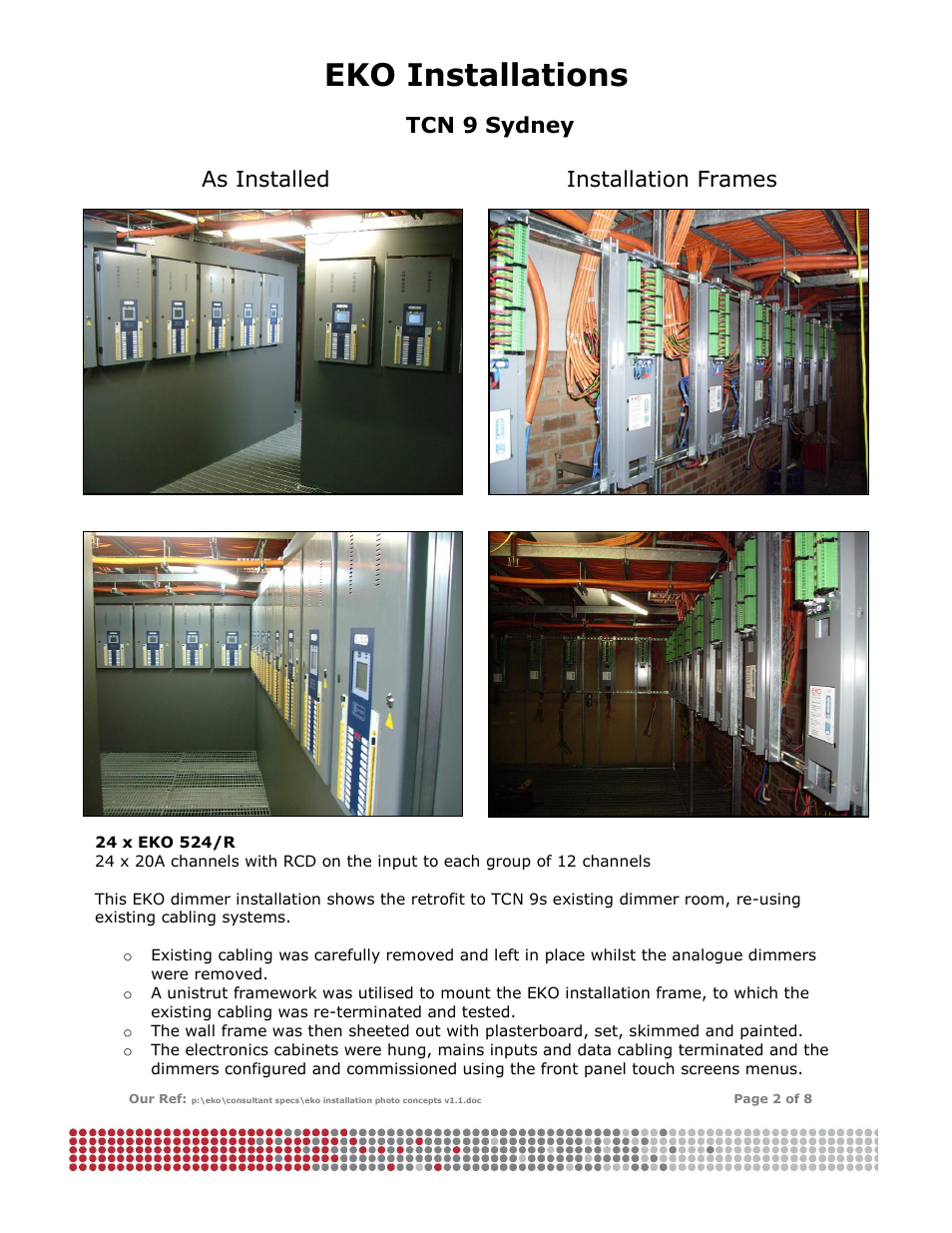 Eko installations, Tcn 9 sydney as installed installation frames | LSC Lighting EKO Installation User Manual | Page 2 / 8