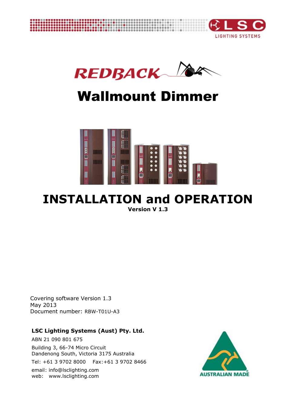 LSC Lighting Redback Wallmount Operators Manual User Manual | 49 pages