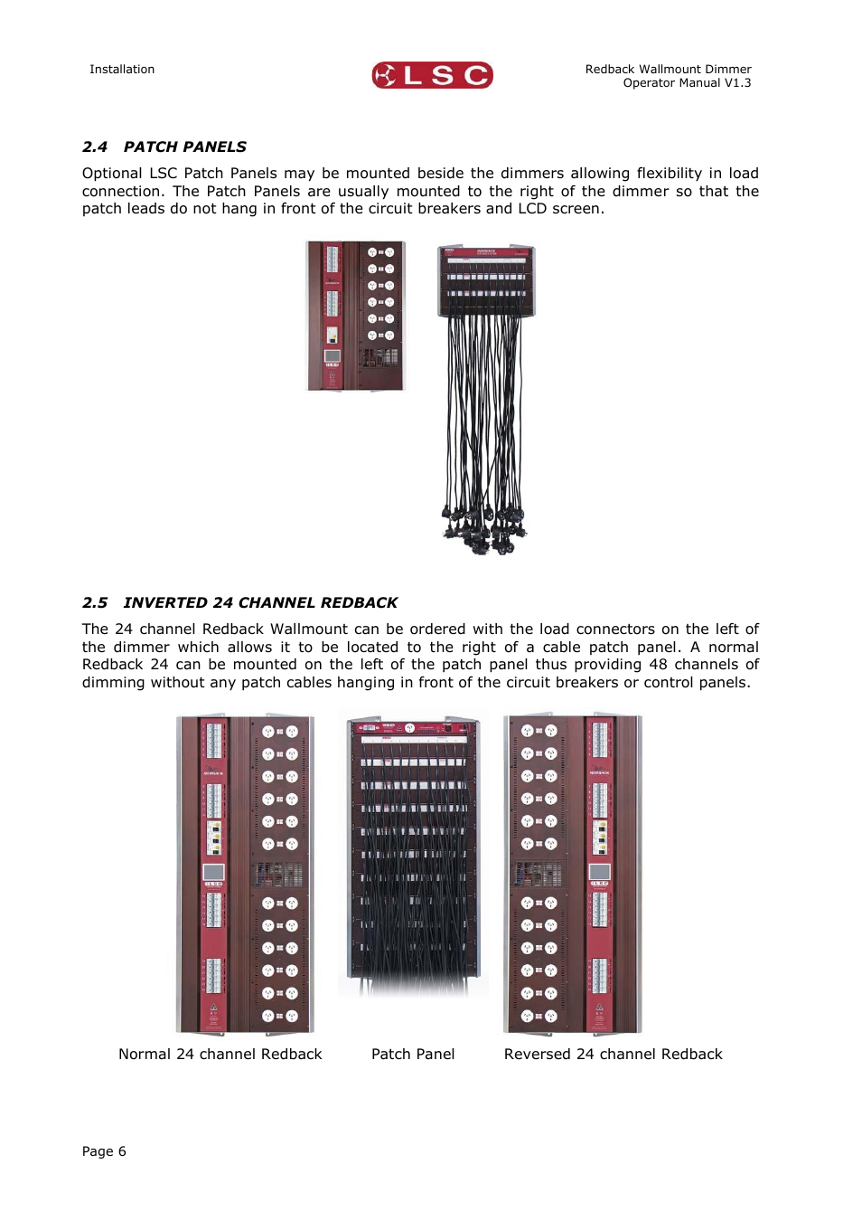 Patch panels, Inverted 24 channel redback | LSC Lighting Redback Wallmount Operators Manual User Manual | Page 10 / 49