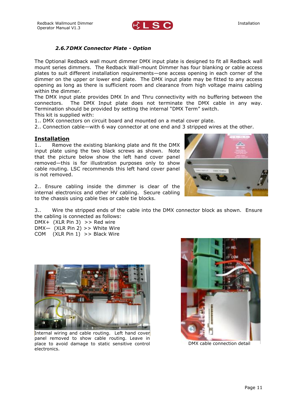 Dmx connector plate - option | LSC Lighting Redback Wallmount Operators Manual User Manual | Page 15 / 49