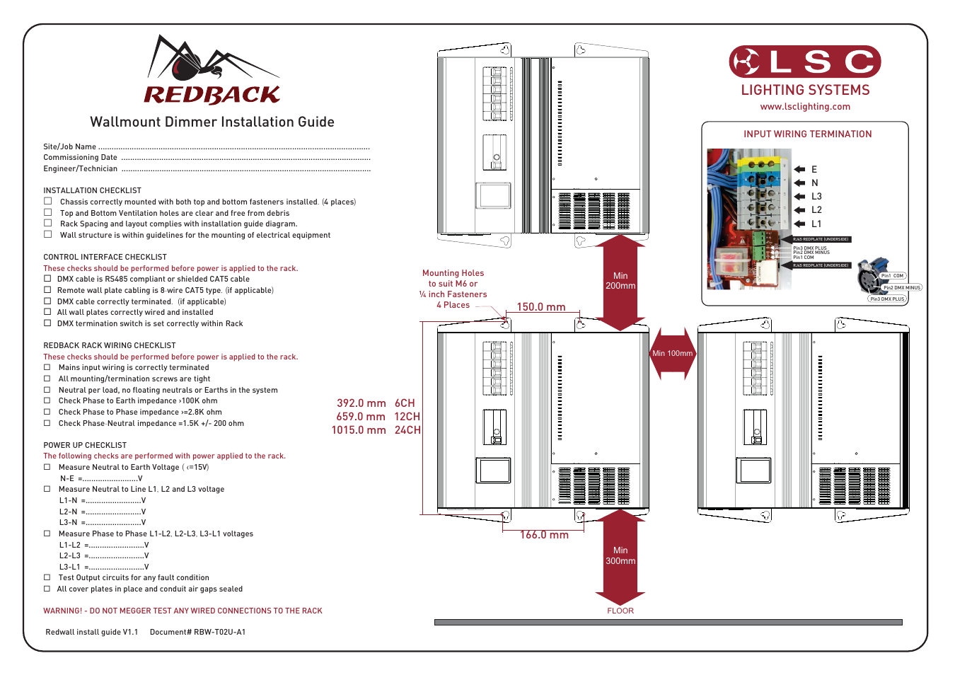 LSC Lighting Redback Wallmount Install Guide v1.1 User Manual | 1 page