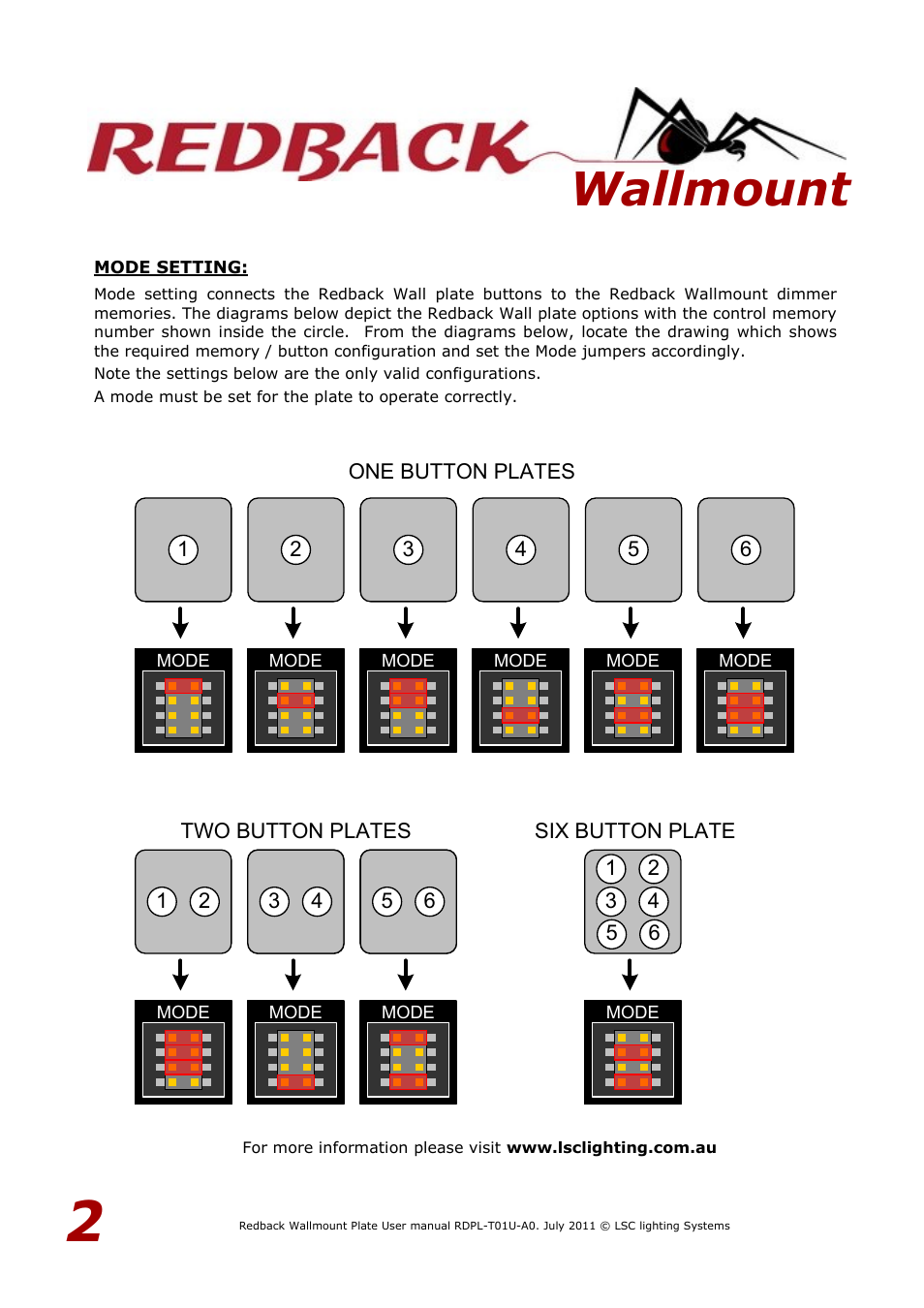 Wallmount | LSC Lighting Redplate Installation Guide User Manual | Page 2 / 2