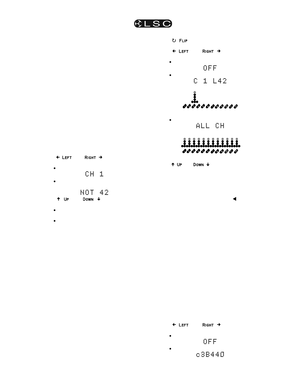 C h 1, N o t 4 2, O f f | C 1 l 4 2, C 3 b 4 4 0 | LSC Lighting Redback Operators Manual User Manual | Page 13 / 24