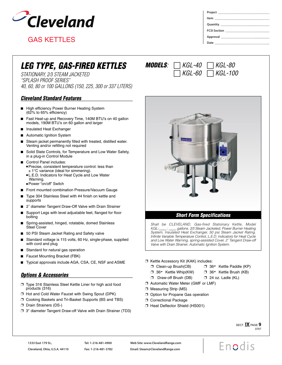 Cleveland Range KGL-80 User Manual | 2 pages