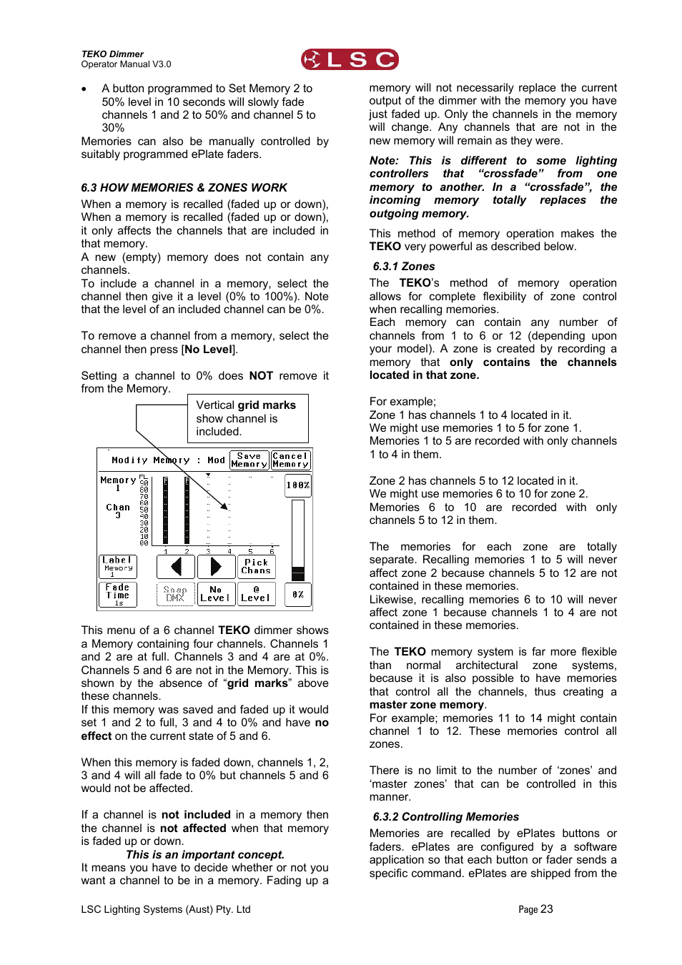 3 how memories & zones work, 1 zones, 2 controlling memories | How memories and zones work | LSC Lighting TEKO User Manual | Page 25 / 36