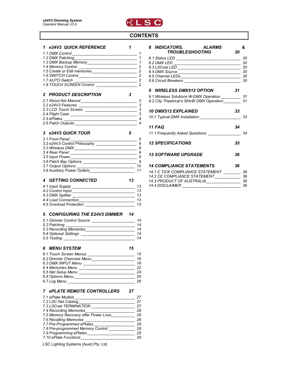 LSC Lighting e24V3 User Manual | Page 3 / 40