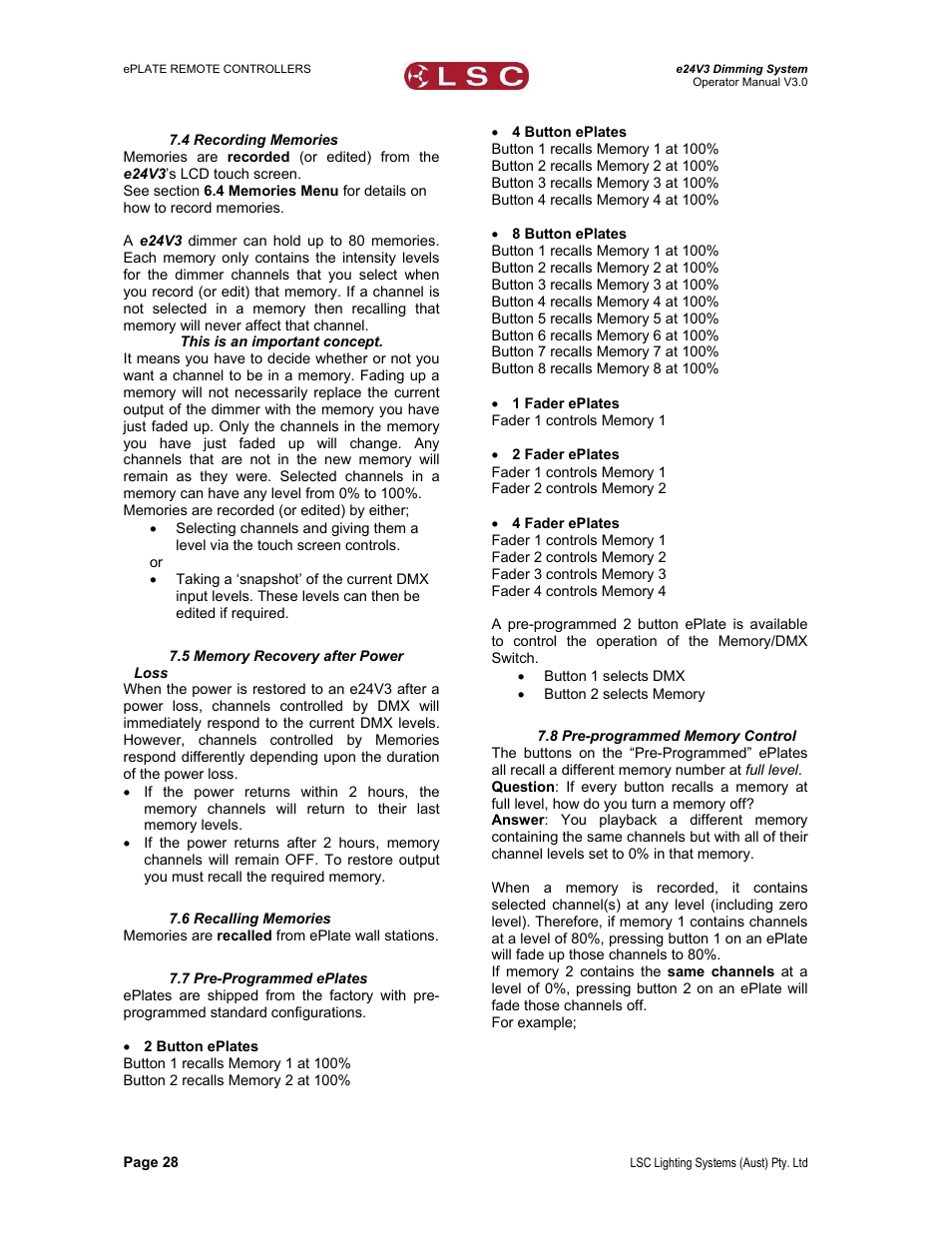 LSC Lighting e24V3 User Manual | Page 32 / 40