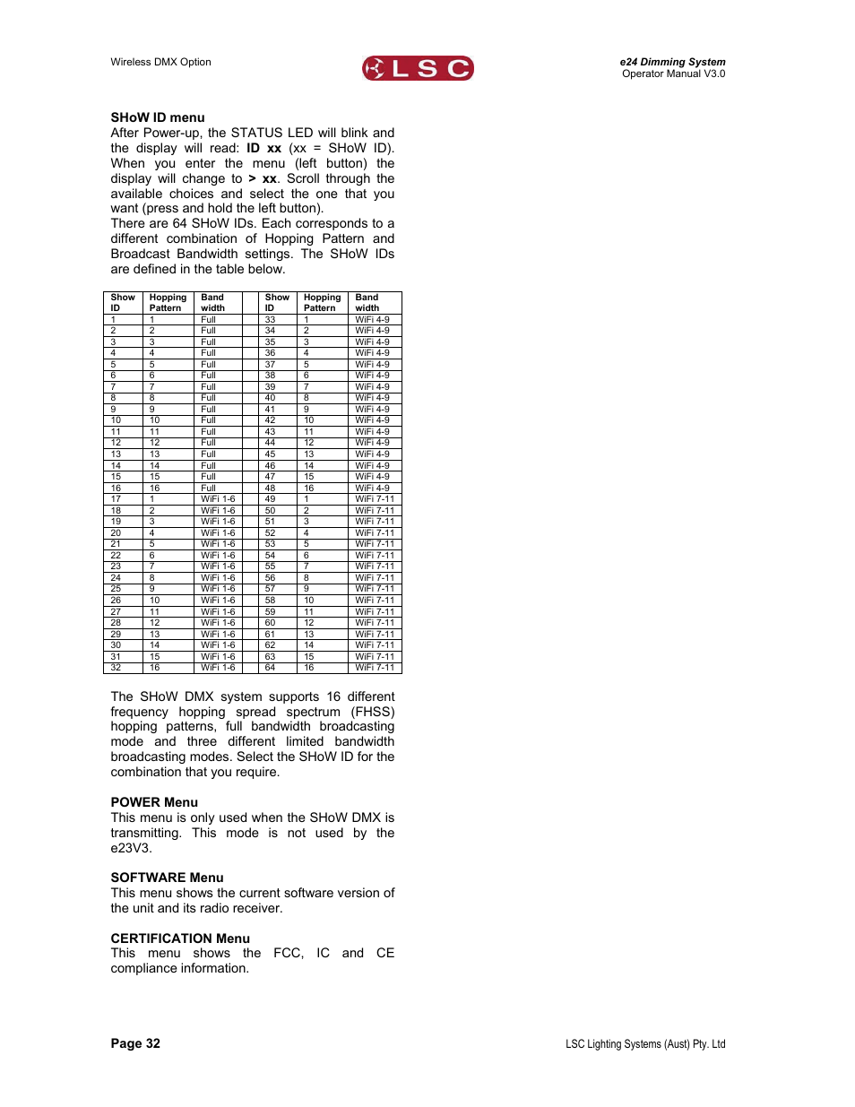 Page 32 | LSC Lighting e24V3 User Manual | Page 36 / 40