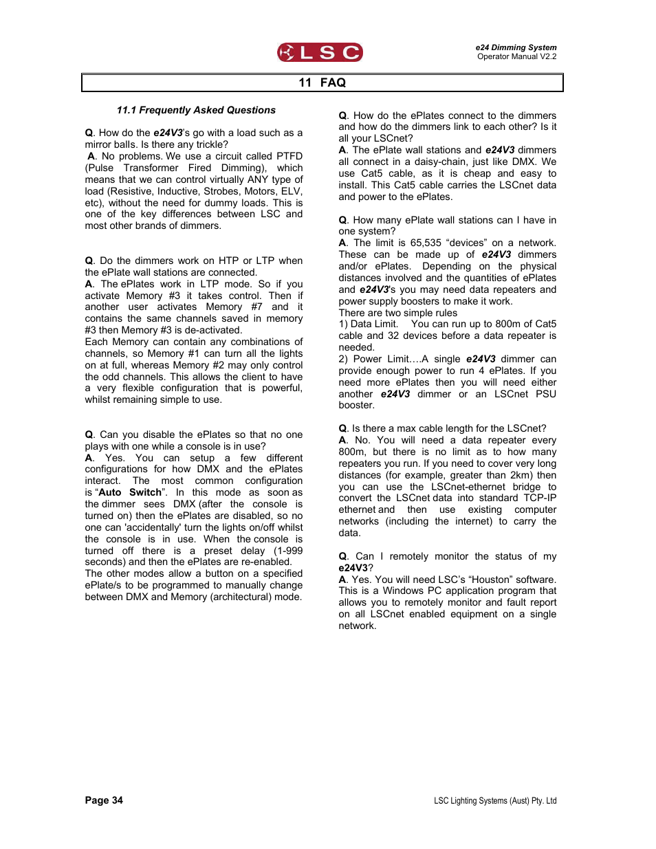 LSC Lighting e24V3 User Manual | Page 38 / 40