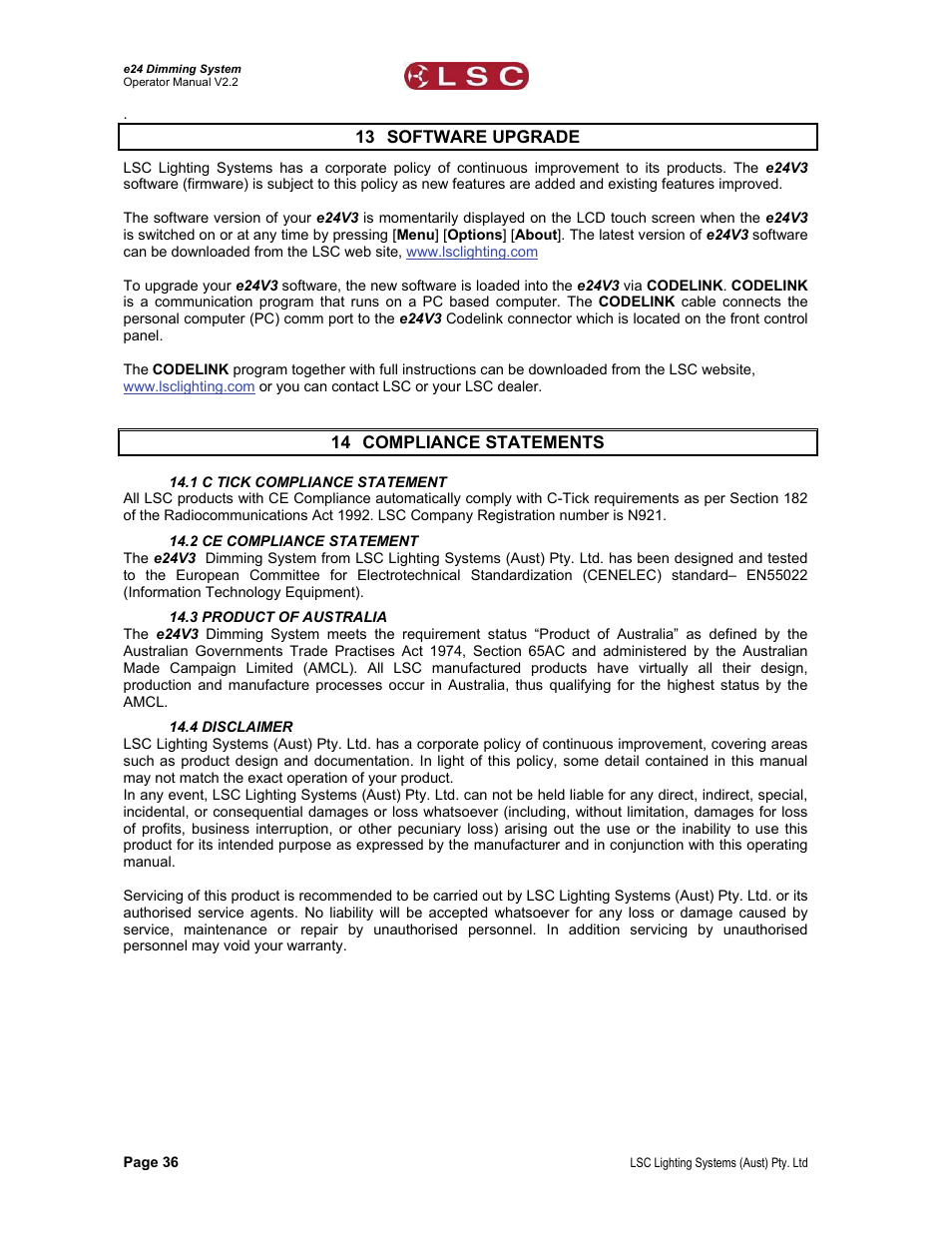 LSC Lighting e24V3 User Manual | Page 40 / 40