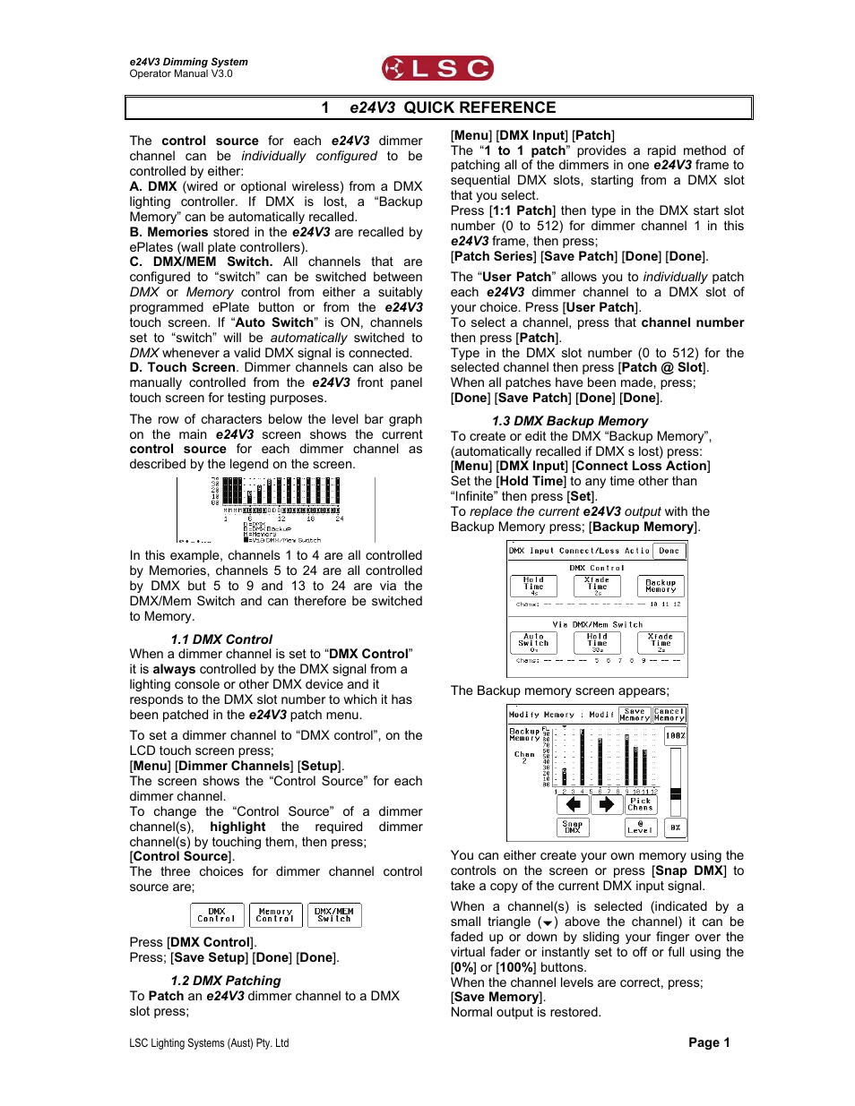 1 e24v3 quick reference | LSC Lighting e24V3 User Manual | Page 5 / 40