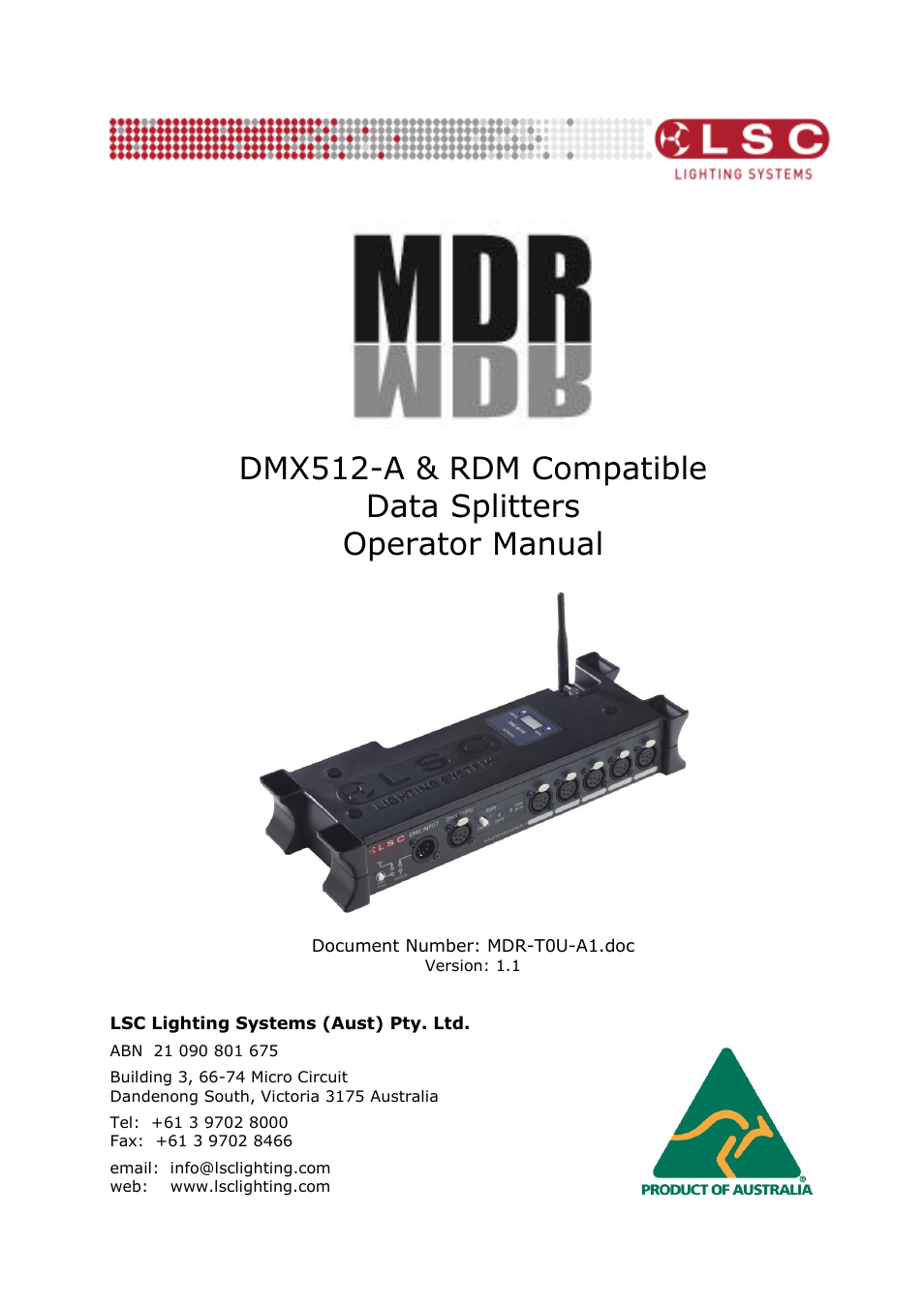 LSC Lighting MDR Splitter User Manual | 9 pages