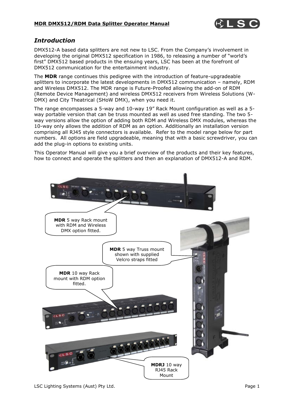 Introduction | LSC Lighting MDR Splitter User Manual | Page 3 / 9