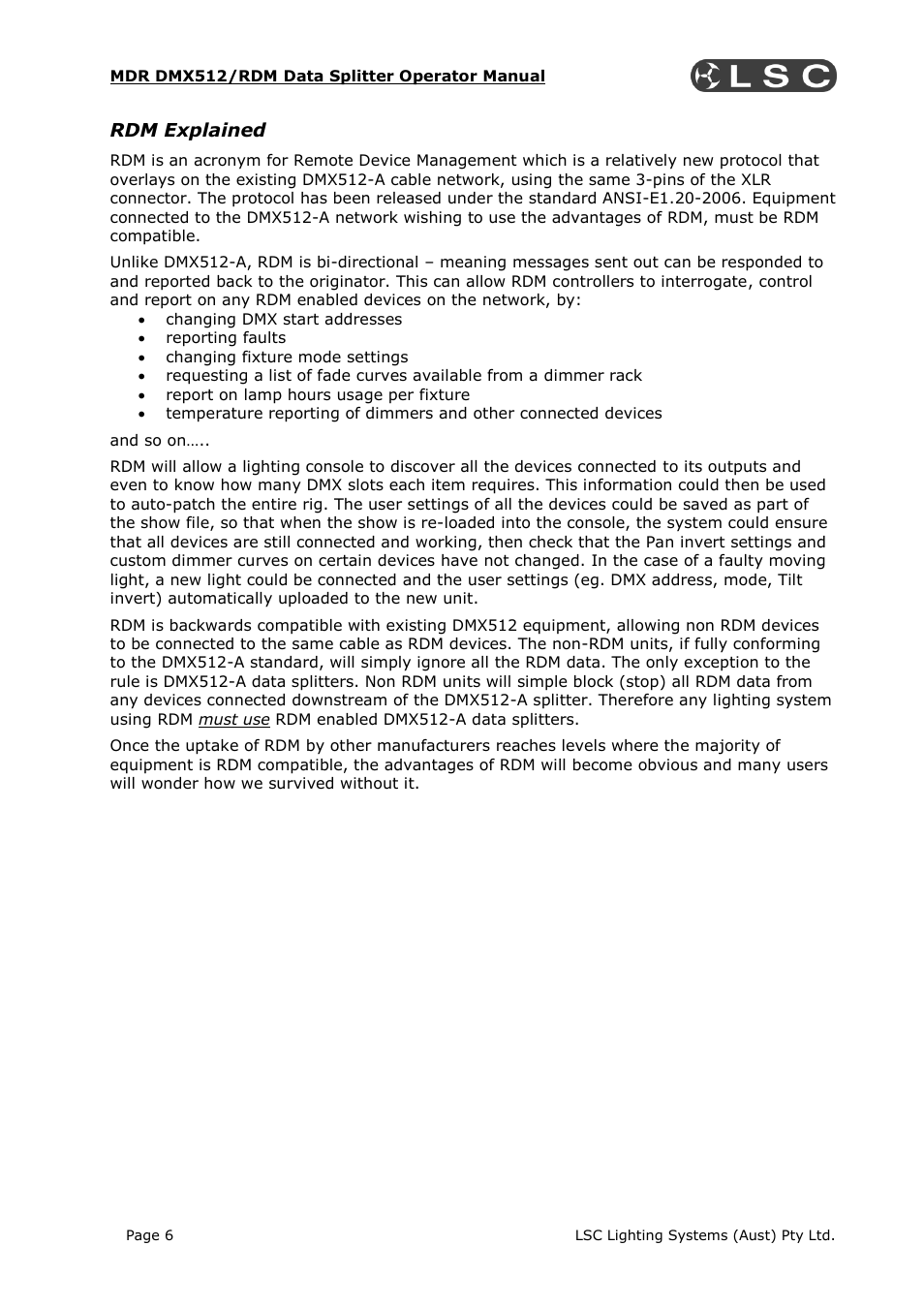 Rdm explained | LSC Lighting MDR Splitter User Manual | Page 8 / 9