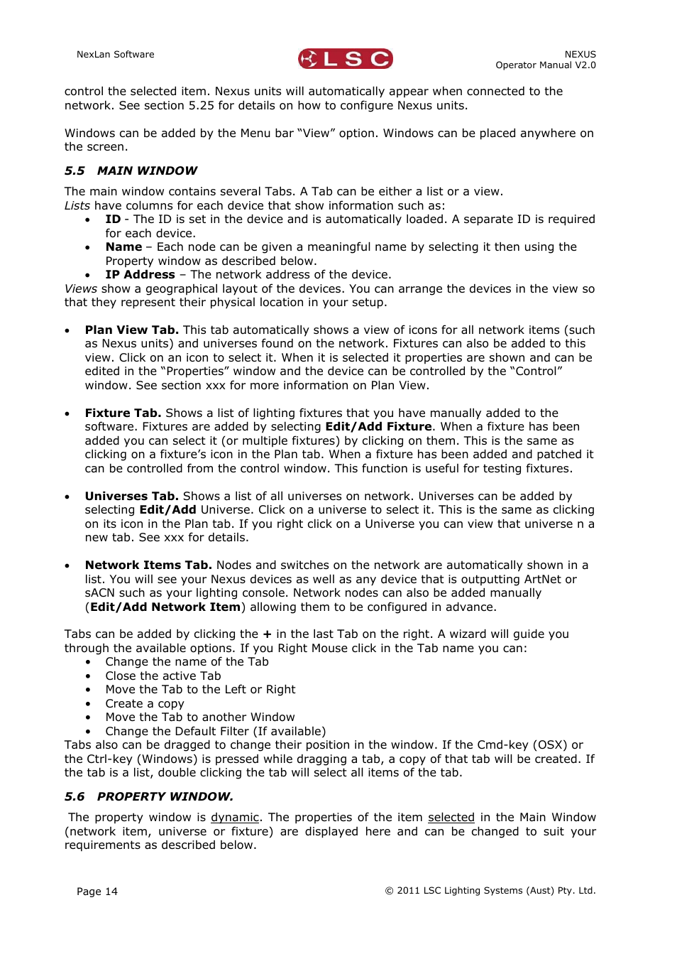 5 main window, 6 property window | LSC Lighting NEXUS User Manual | Page 20 / 44