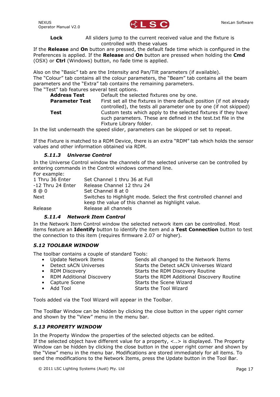 3 universe control, 4 network item control, 12 toolbar window | 13 property window | LSC Lighting NEXUS User Manual | Page 23 / 44