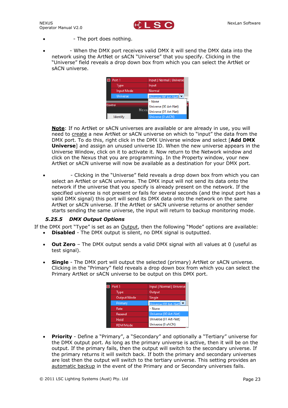 5 dmx output options | LSC Lighting NEXUS User Manual | Page 29 / 44