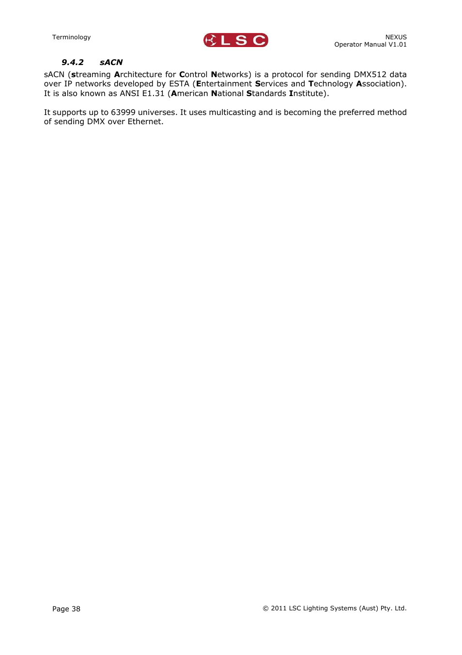 2 sacn | LSC Lighting NEXUS User Manual | Page 44 / 44