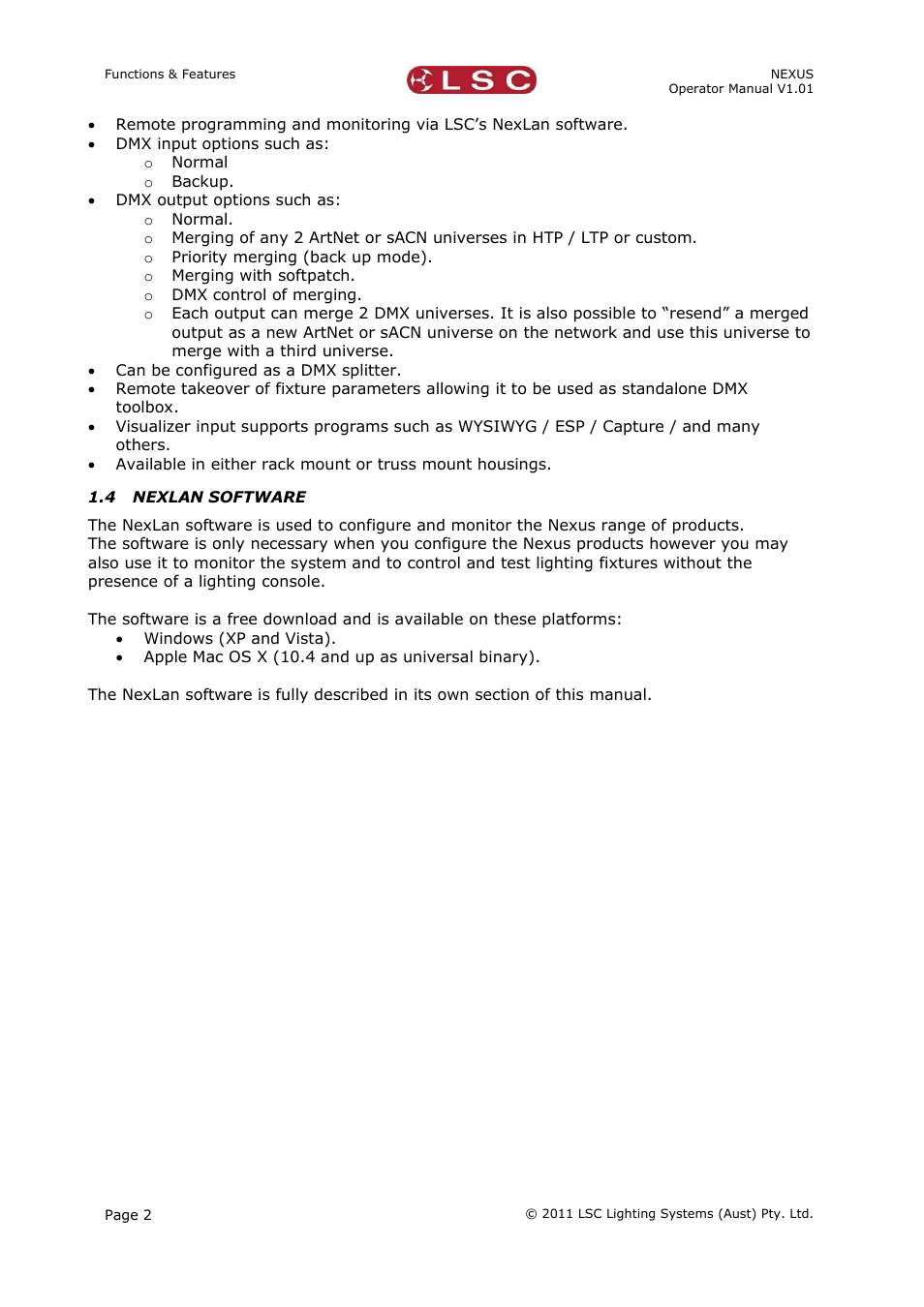4 nexlan software | LSC Lighting NEXUS User Manual | Page 8 / 44