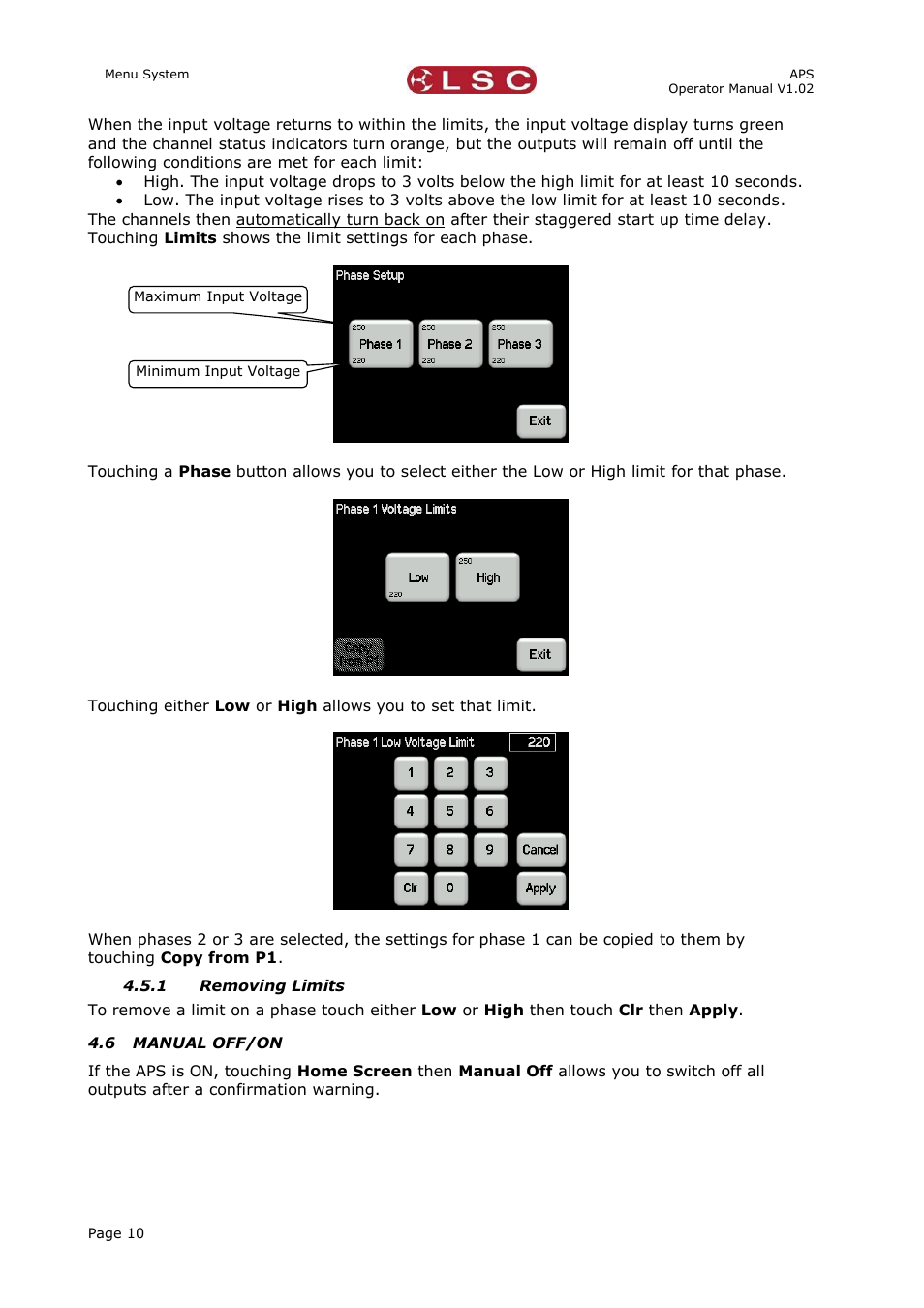 1 removing limits, 6 manual off/on, Removing limits | Manual off/on | LSC Lighting APS User Manual | Page 14 / 22