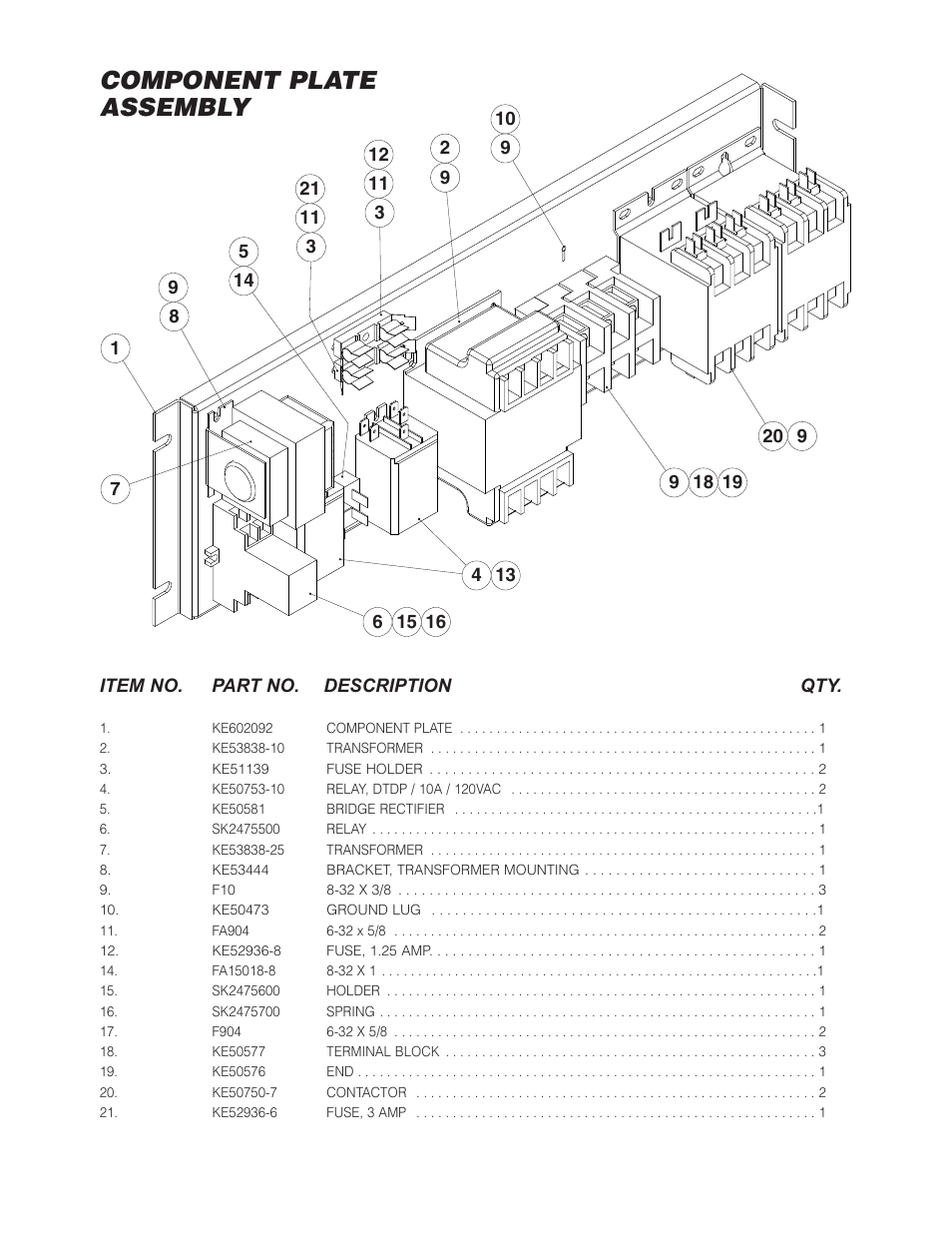 Component plate assembly | Cleveland Range SEL-30-T1 User Manual | Page 15 / 20