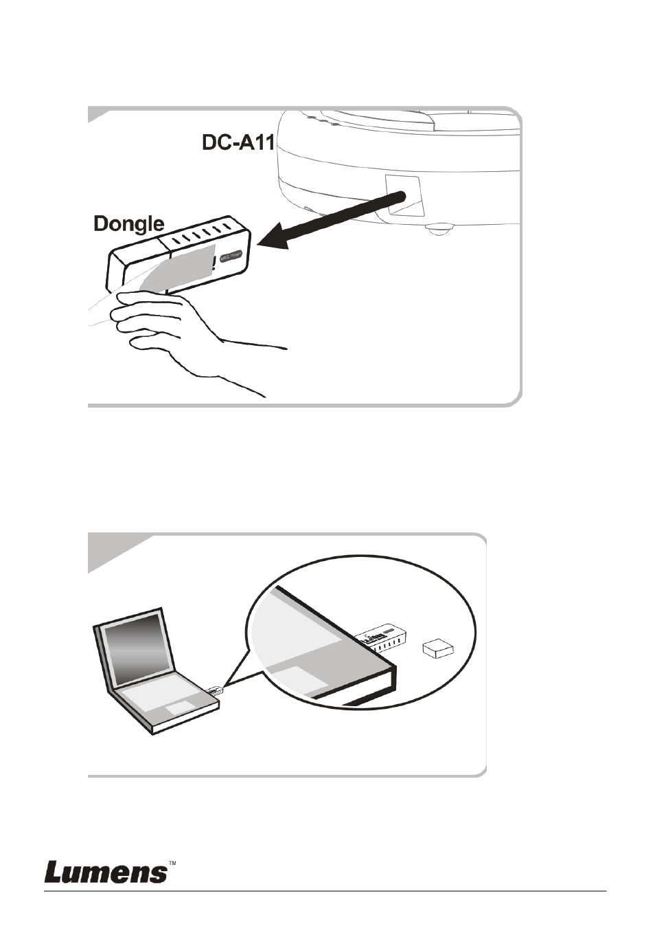 Installing dongle, 4 installing dongle, Computer dongle computer | Lumens Technology DC-A11 User Manual | Page 26 / 63