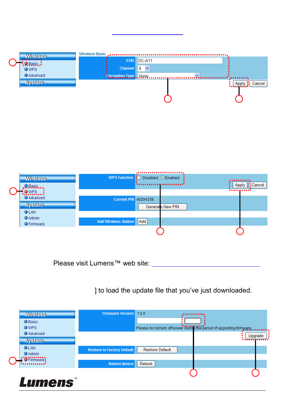 I would like to check the wps connection settings, I would like to update the firmware | Lumens Technology DC-A11 User Manual | Page 41 / 63