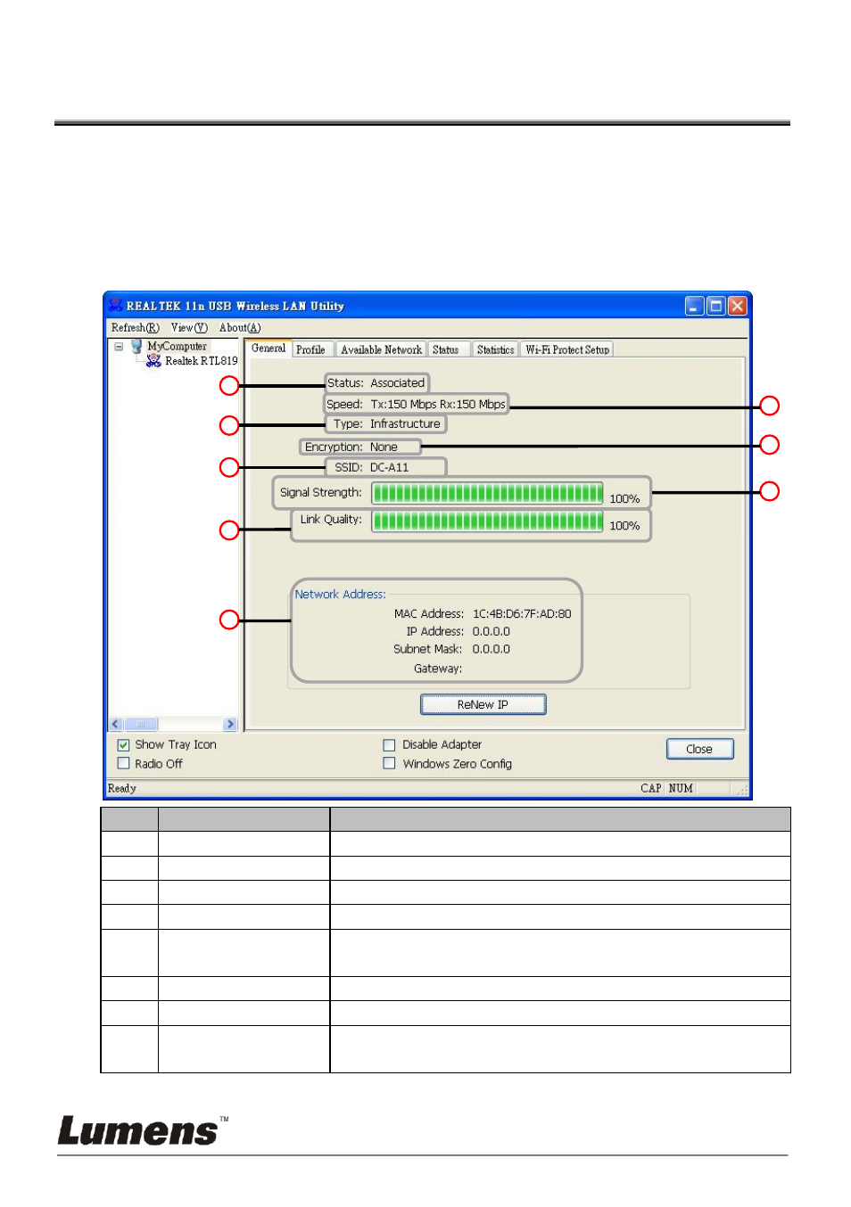 Chapter 8 administration menu, Wireless lan utility, General | 1 general | Lumens Technology DC-A11 User Manual | Page 53 / 63