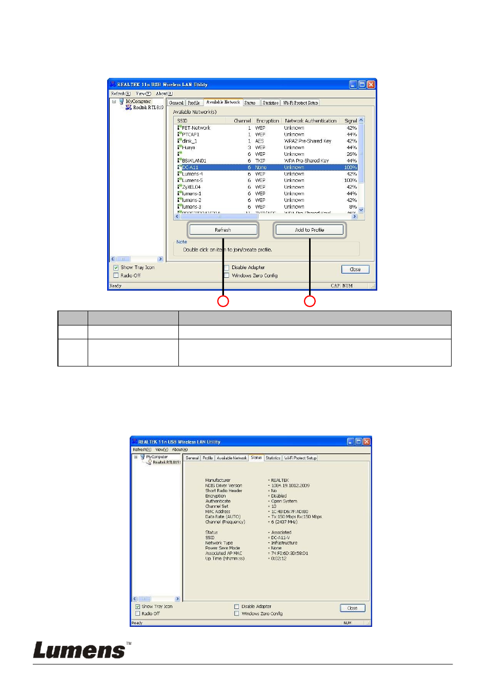 Available network, Status, 3 available network | 4 status | Lumens Technology DC-A11 User Manual | Page 55 / 63