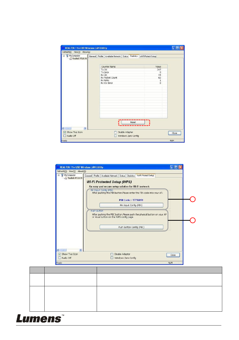 Statistics, Wi-fi protected setup (wps), 5 statistics | 6 wi-fi protected setup (wps) | Lumens Technology DC-A11 User Manual | Page 56 / 63