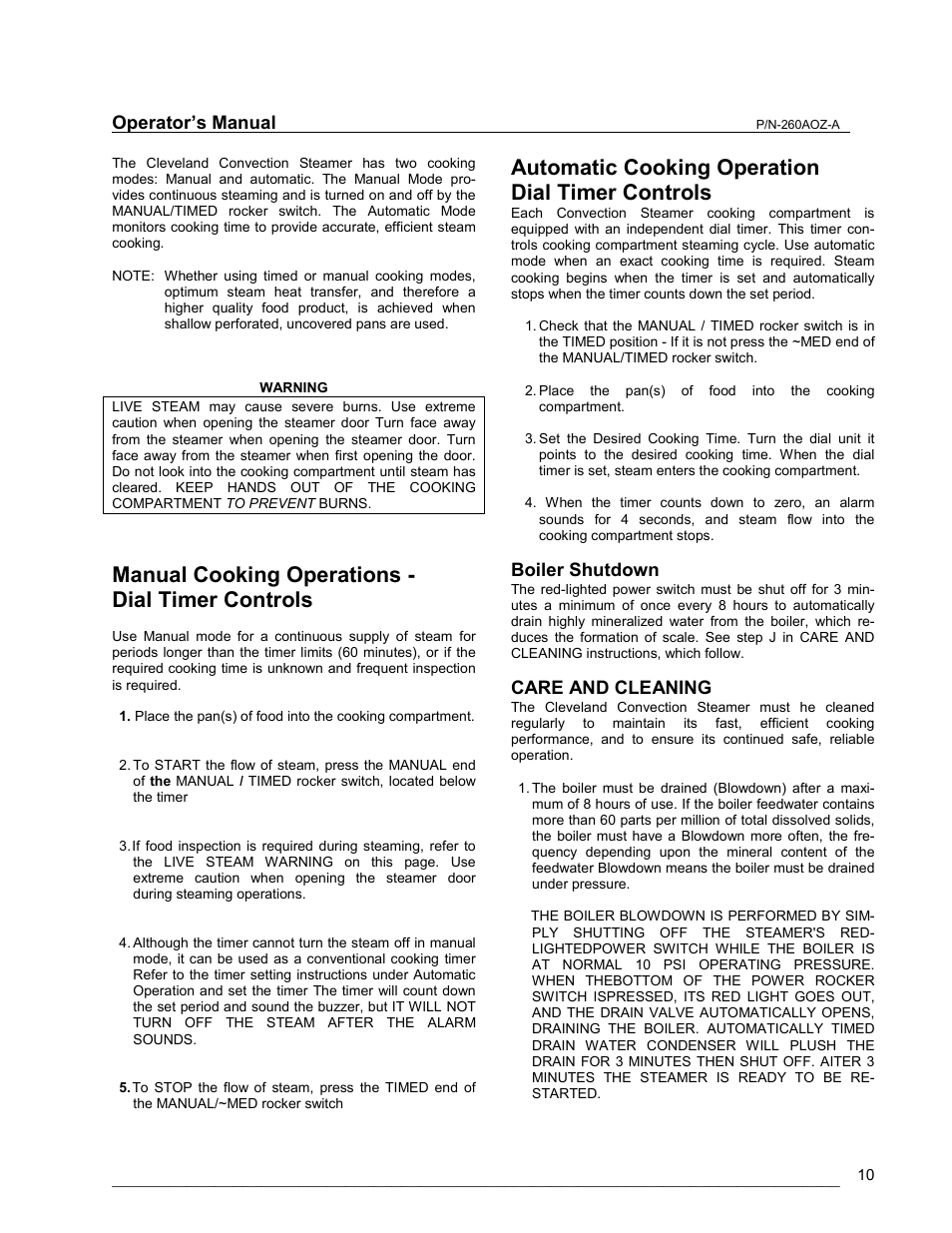Manual cooking operations - dial timer controls, Automatic cooking operation dial timer controls | Cleveland Range 24/36CGM User Manual | Page 10 / 23