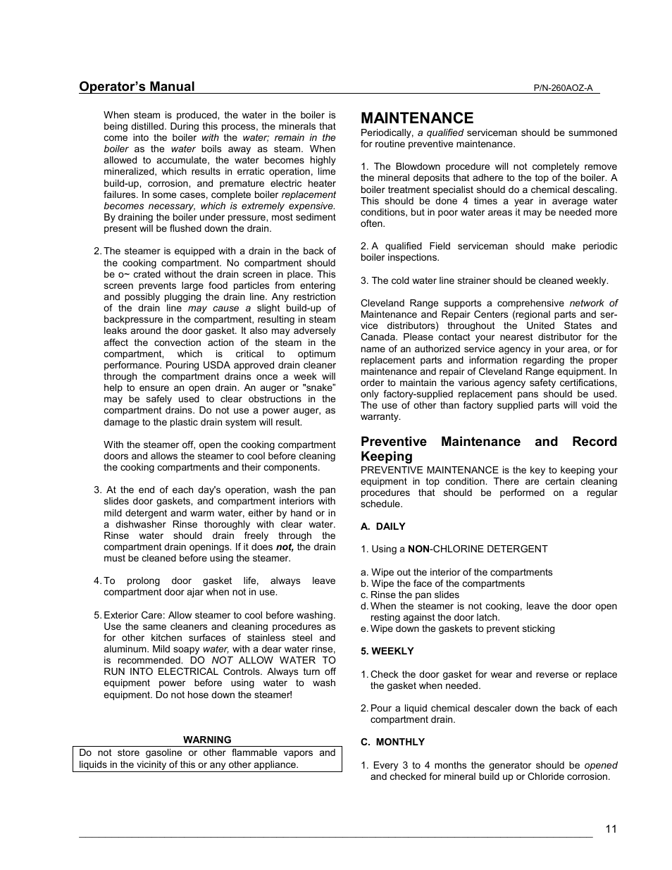 Maintenance | Cleveland Range 24/36CGM User Manual | Page 11 / 23