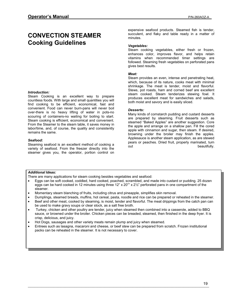 Cooking info, Convection steamer cooking guidelines | Cleveland Range 24/36CGM User Manual | Page 19 / 23