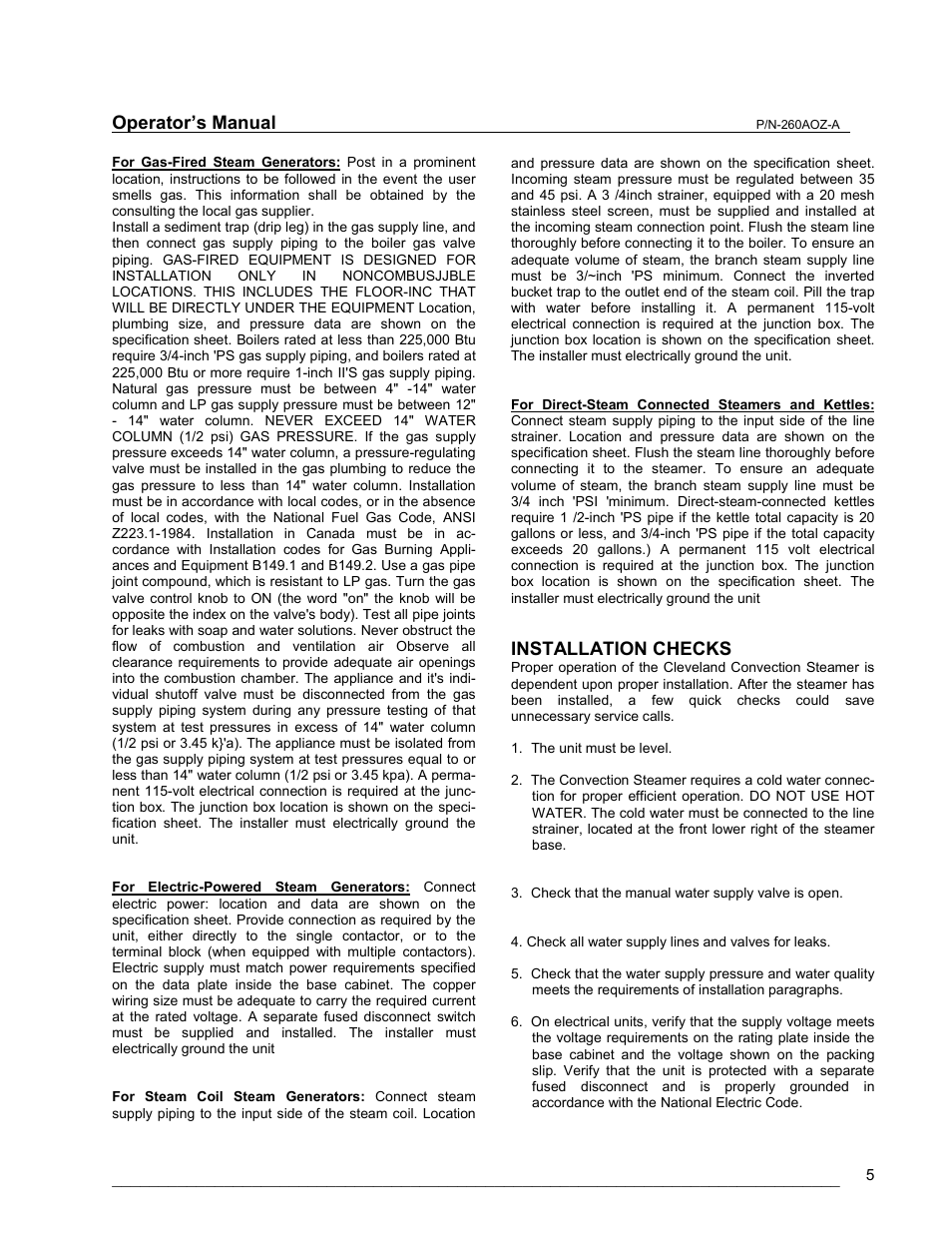 Installation checks | Cleveland Range 24/36CGM User Manual | Page 5 / 23
