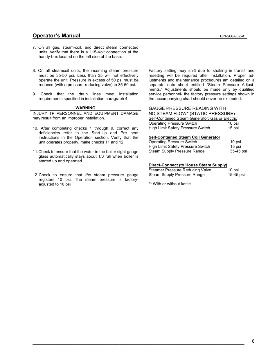 Gauge pressure reading, Operator’s manual | Cleveland Range 24/36CGM User Manual | Page 6 / 23