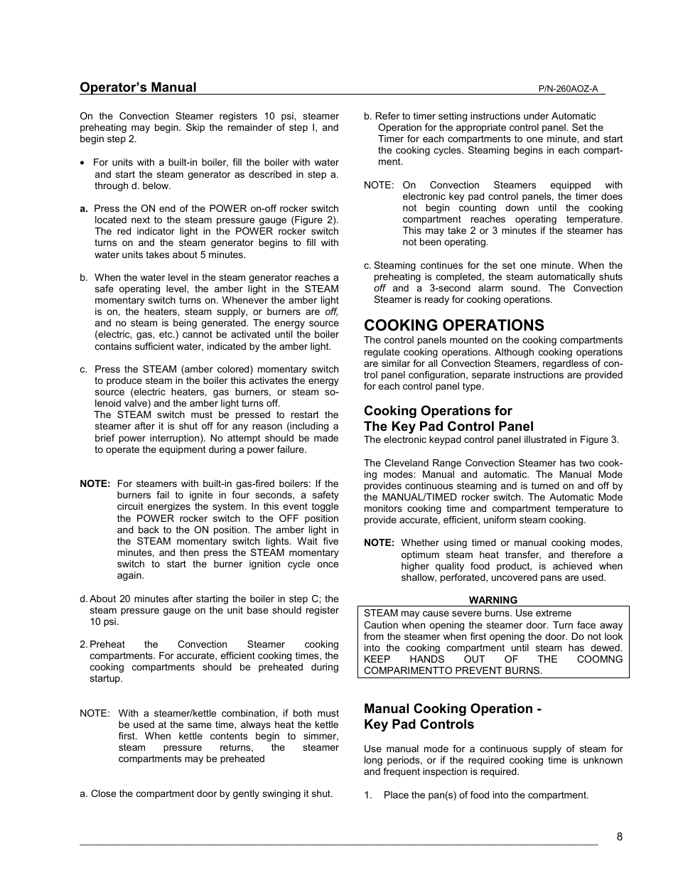 Cooking operations | Cleveland Range 24/36CGM User Manual | Page 8 / 23