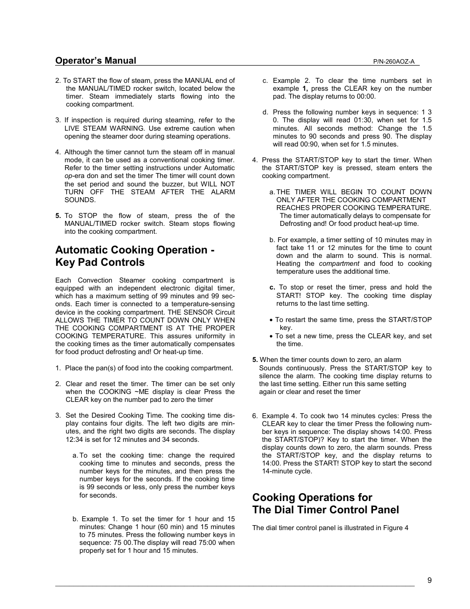 Automatic cooking operation - key pad controls, Operator’s manual | Cleveland Range 24/36CGM User Manual | Page 9 / 23