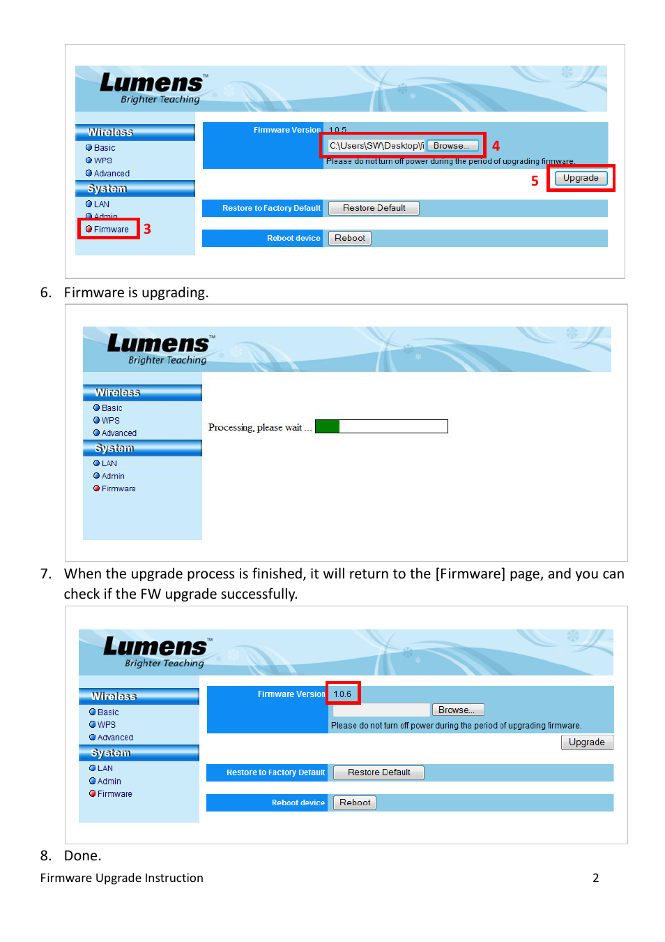 Lumens Technology DC-A11 Firmware Upgrade Instruction User Manual | Page 2 / 2