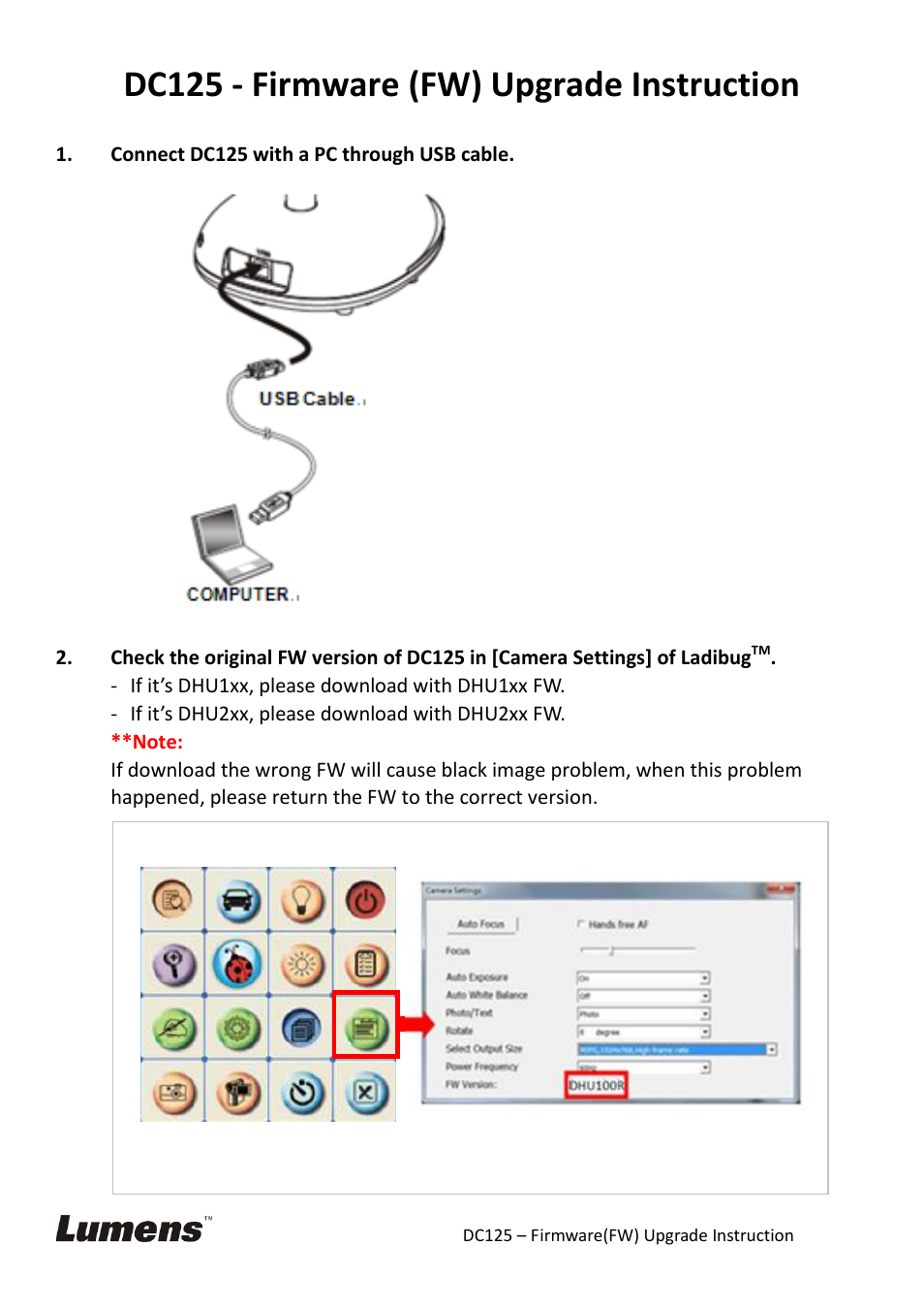 Lumens Technology DC125 Firmware Upgrade Instruction User Manual | 3 pages