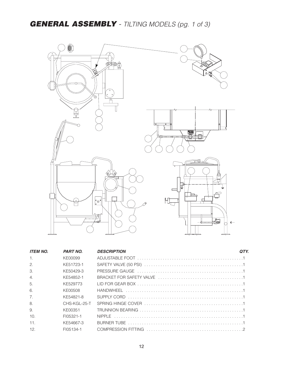 General assembly, Tilting models (pg. 1 of 3), View "g | Cleveland Range KCL-25-T User Manual | Page 15 / 36