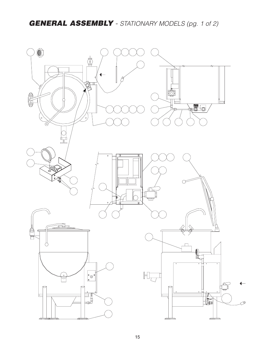 General assembly, Stationary models (pg. 1 of 2), View "a | View "b | Cleveland Range KCL-25-T User Manual | Page 18 / 36
