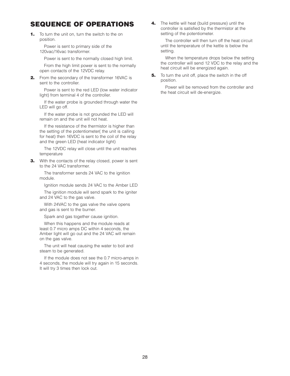 Sequence of operations | Cleveland Range KCL-25-T User Manual | Page 31 / 36