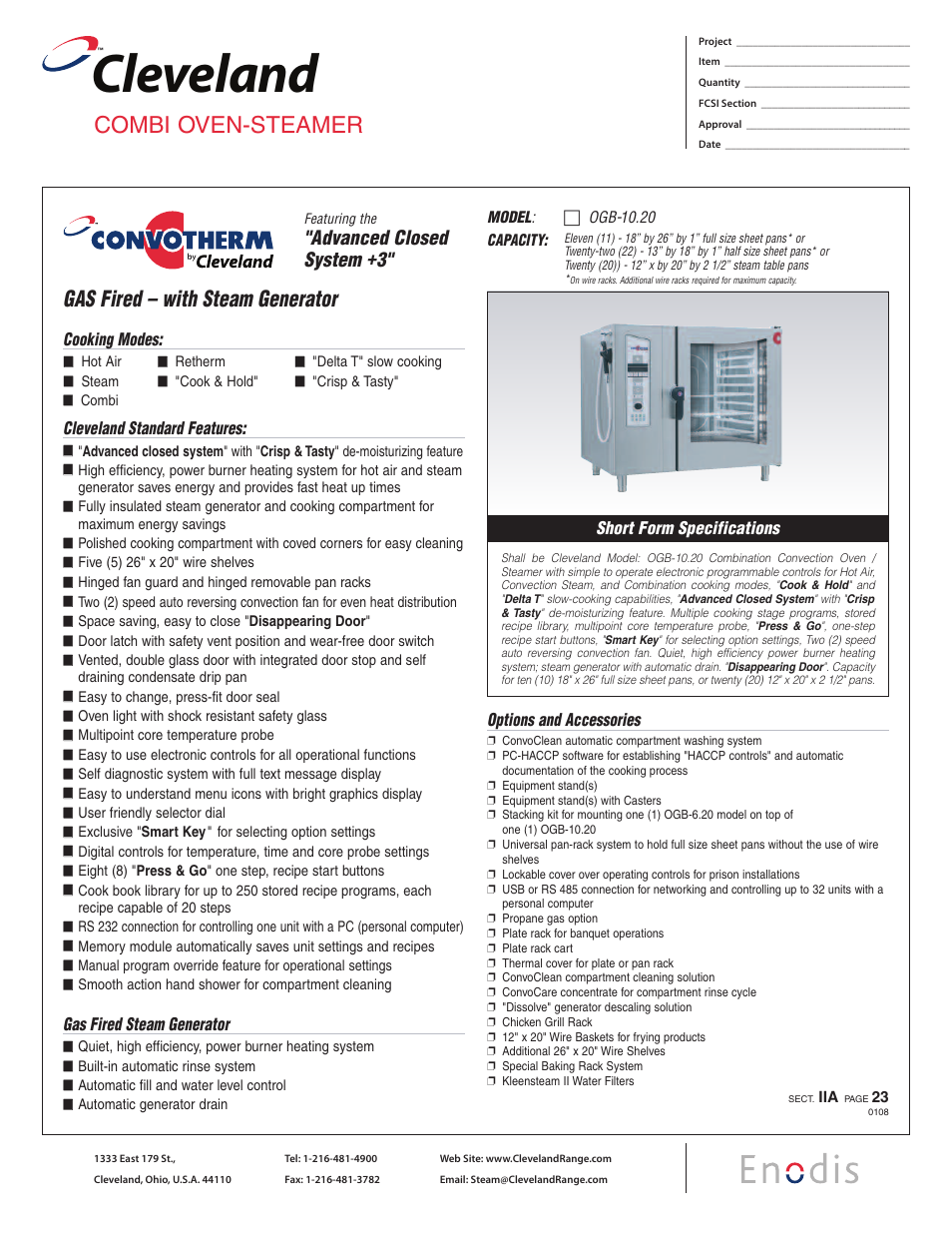 Cleveland Range Combi Oven-Steamer OGB-10.20 User Manual | 2 pages