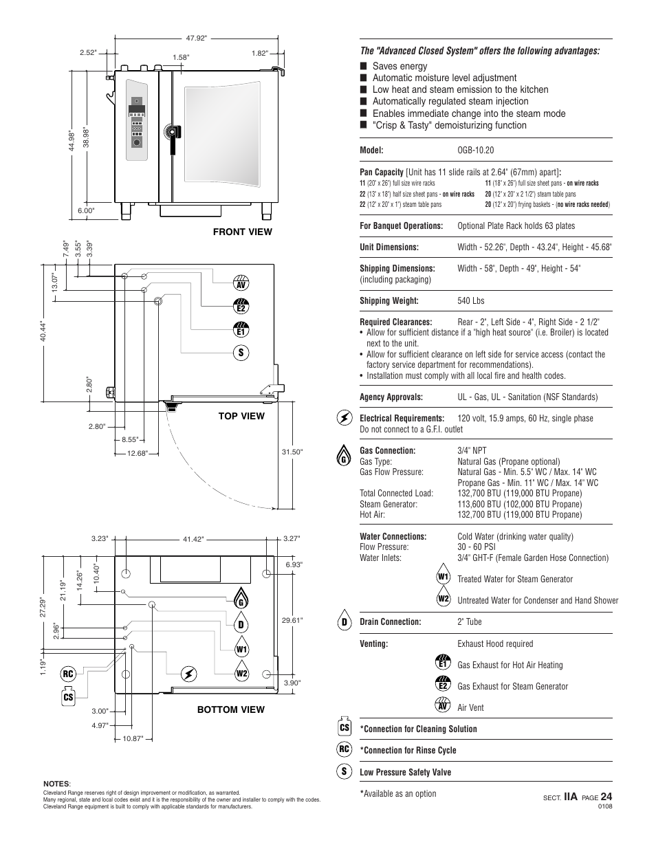 Oeb 10.20, Ogs 10.20 | Cleveland Range Combi Oven-Steamer OGB-10.20 User Manual | Page 2 / 2