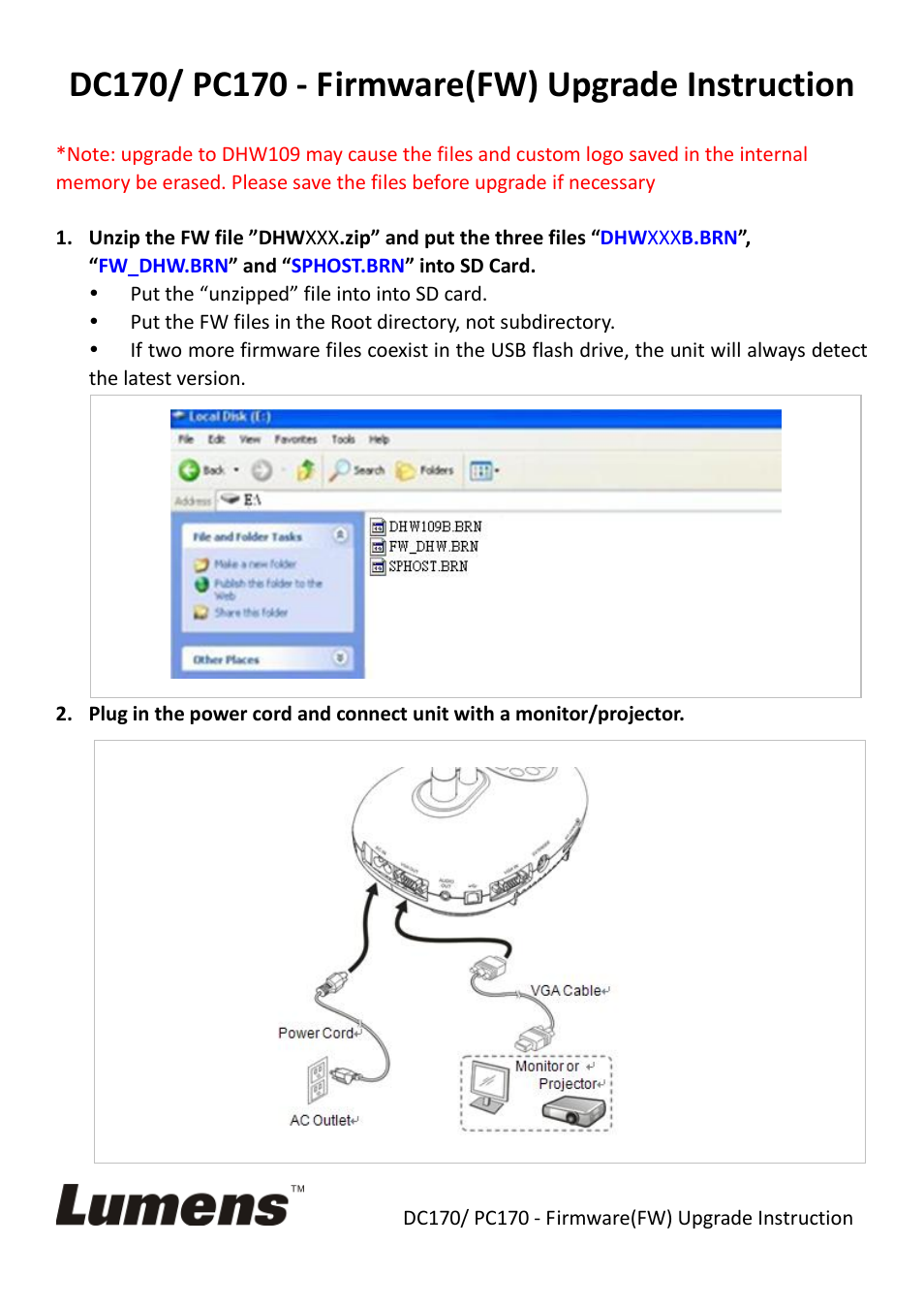 Lumens Technology DC170 Firmware Upgrade Instruction User Manual | 5 pages