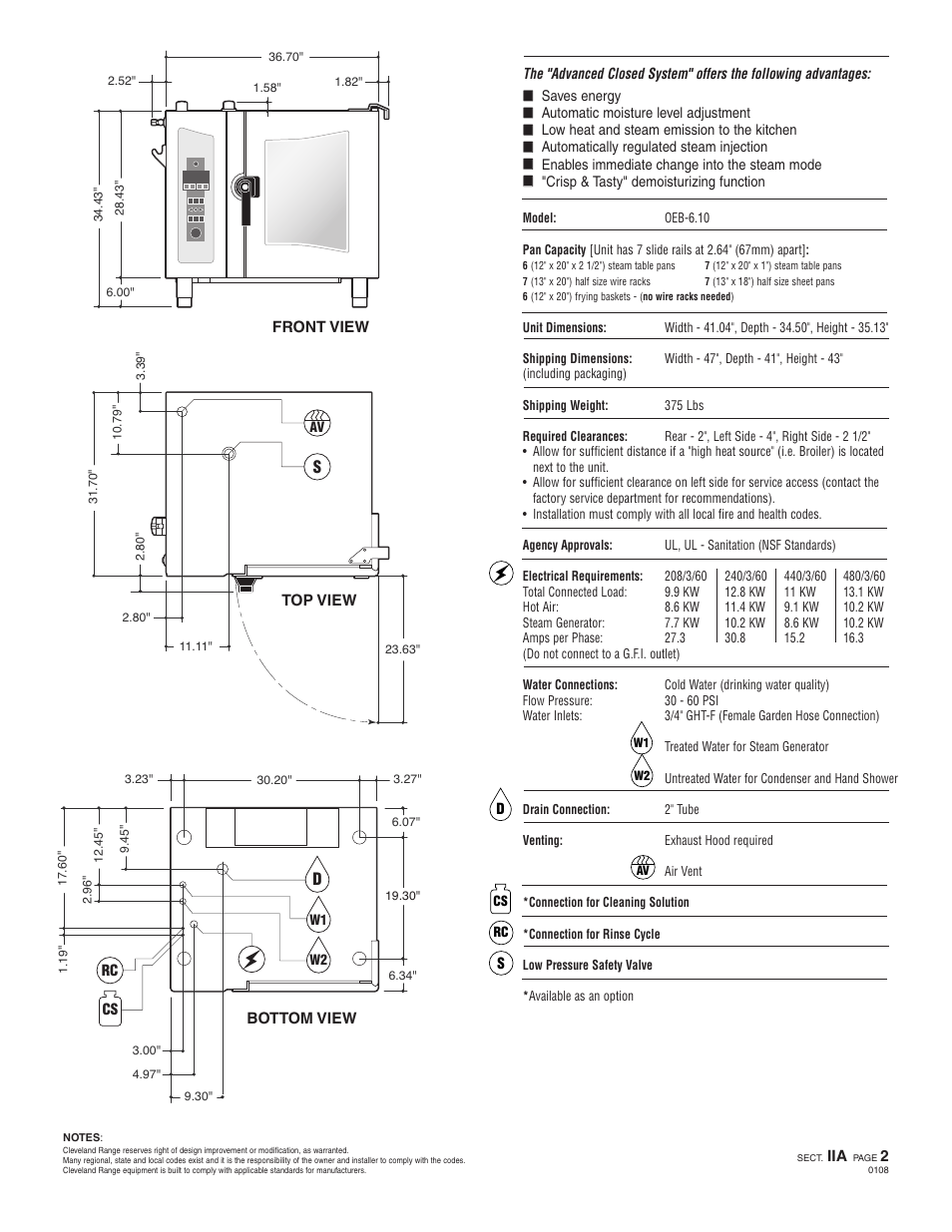 Oeb 6.10, Ogs 6.10 | Cleveland Range Convotherm OEB- 6.10 User Manual | Page 2 / 2