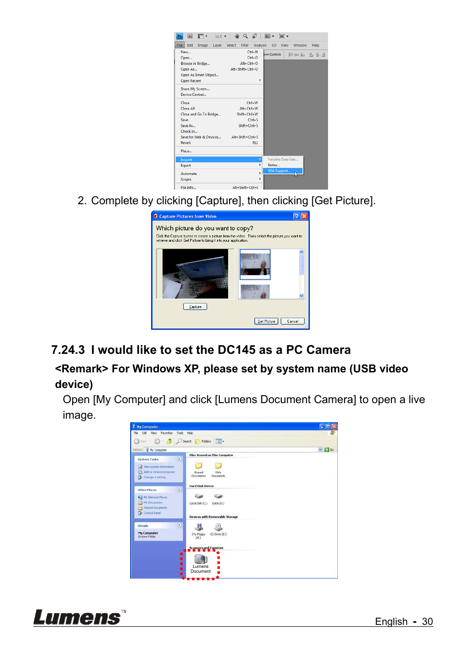 3 i would like to set the dc145 as a pc camera | Lumens Technology DC145 User Manual | Page 31 / 35